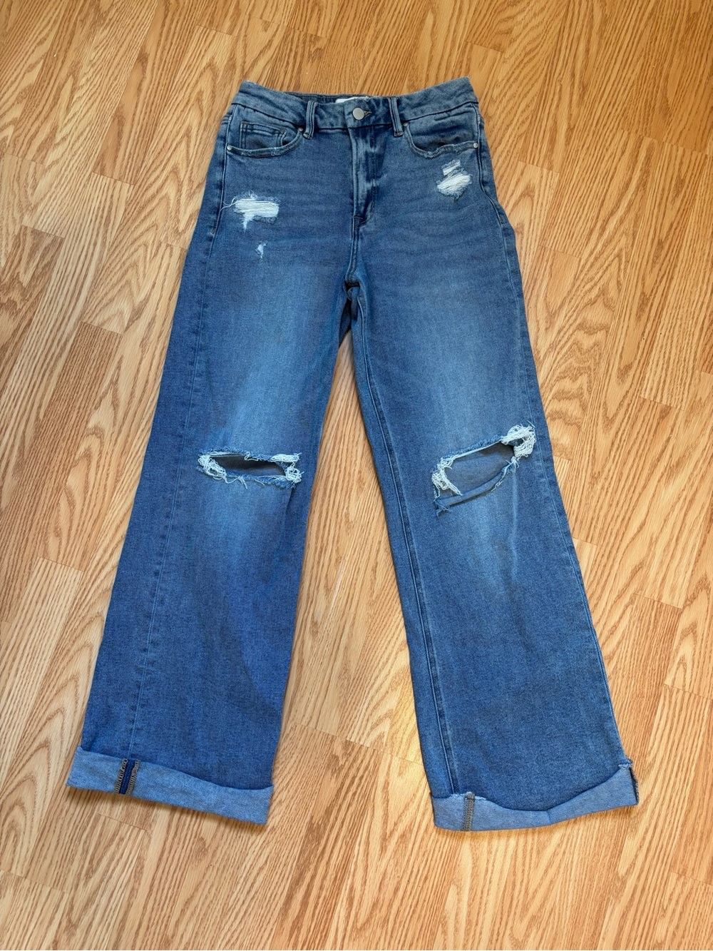 Mica Women’s Blue Denim High Rise Wide-Leg Distressed Stretch 5-Pocket size 28